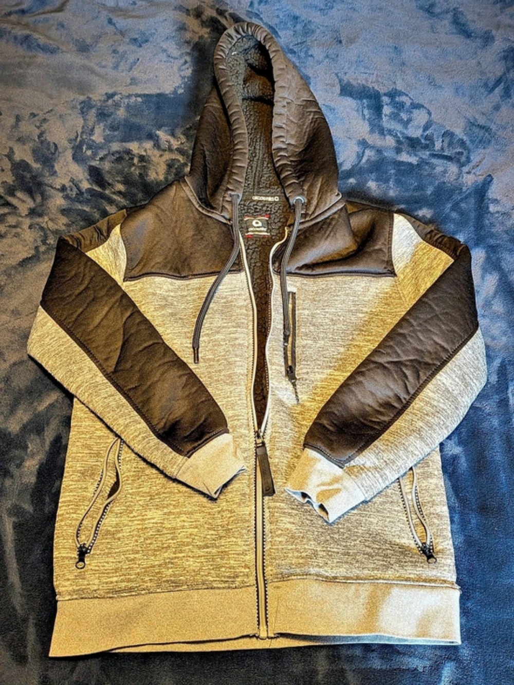 Akademiks Jackets Men's Medium Black & Gray Sherpa Lined Fleece Full Zip Hoodie